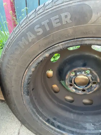 I'm offering a set of four Motomaster Hydra Edge RTX tires, size 185/65R15 88H, mounted on steel rim...