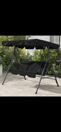 3-Seater Outdoor Porch Swing with Adjustable Canopy, Patio Swing
