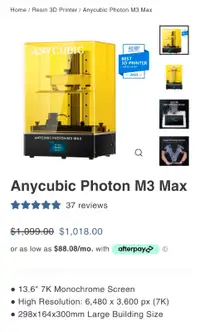 3D printer Anycubic photon m3 max resin 1KG