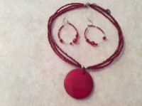 Costume necklace and earrings,red