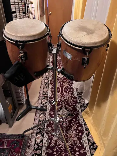 Timbas Ismael hand made conga drum pair and stand., View more