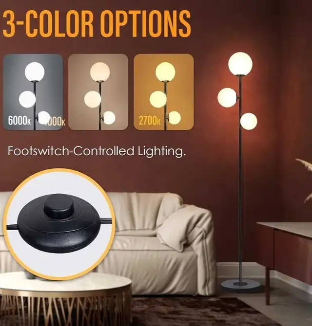 3 Globe Vintage Floor Lamp - 3 Color Options Moderm Floor Lamps  in Indoor Lighting & Fans in Markham / York Region - Image 7