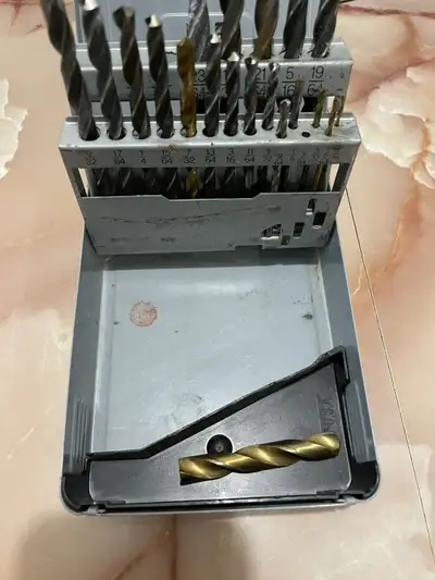 Drlll bit set,7/64 missing & 3/8 broke off but in good shape, View more