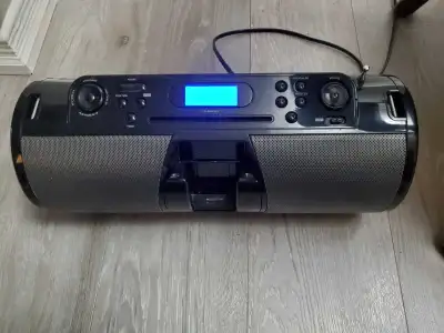 Vintage unit from 2006. AM/FM Radio and AUX input work. Sounds good. Can't test IPOD dock functional...