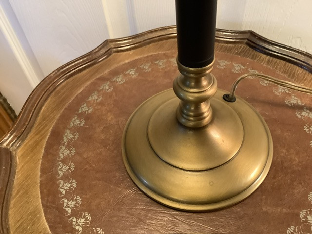 Tall Antique Copper Candle Stick Lamp w Silk Lamp Shade in Indoor Lighting & Fans in Belleville - Image 3