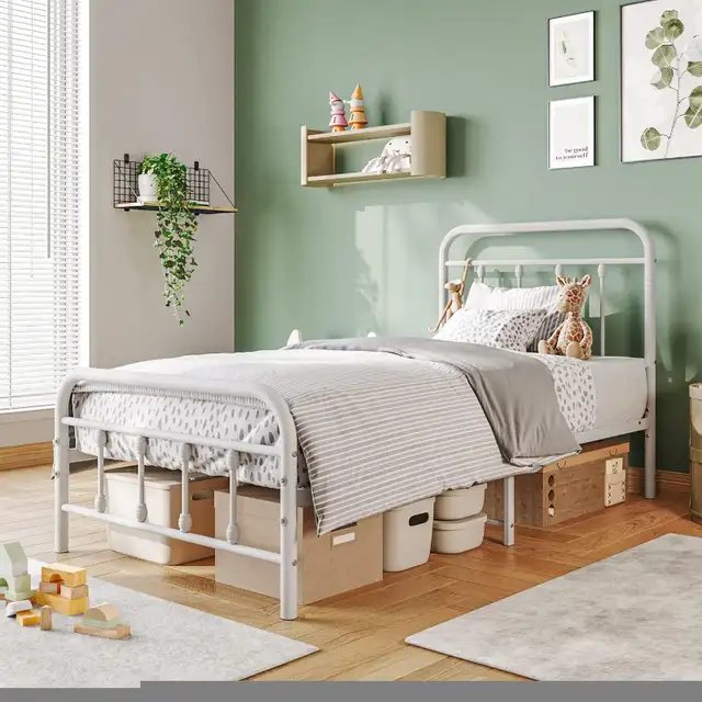 (NEW) TWIN Metal Bed Frame with Headboard & Footboard WHITE in Beds & Mattresses in City of Toronto - Image 7