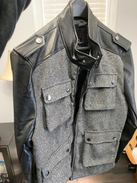 New Michael Strahan Grey/Black Faux Leather Jacket: Size Small