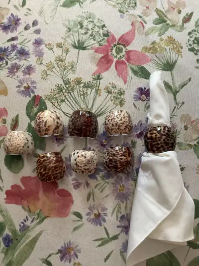 Vintage Set of 8 Napkin Ring Holders Cut Tiger Cowrie , View more