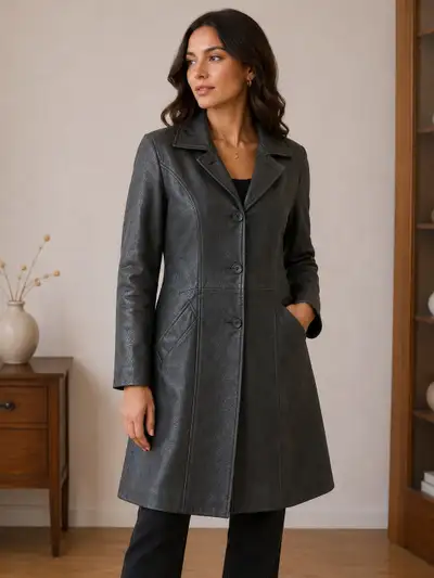 Women’s Embossed Leather Long Coat, View more