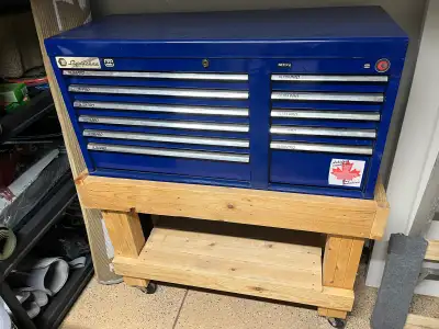 Tool box worth $500 alone Includes everything in pictures!! Rolling toolbox stand with shelf metric...