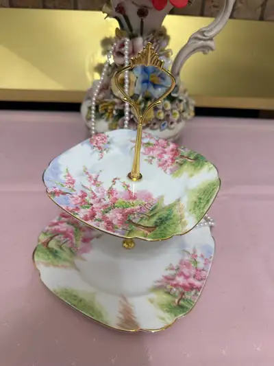 Blossom Time Royal Albert A two tiered cake stand. More pieces a, View more