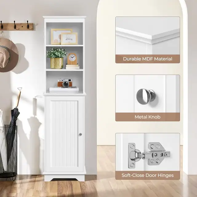 Freestanding Tall Slim Storage Cabinet with 3 Shelves & Door in Home Décor & Accents in Markham / York Region - Image 5