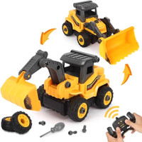 2 in 1- Remote Control Excavator and Bulldozer Toys - Take Apart