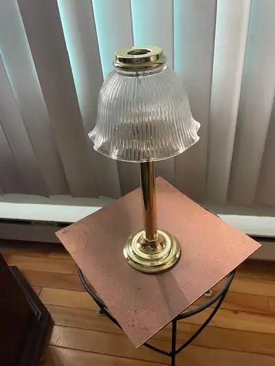 Partylite t Candle Lamp Brass Base 14" Glass Ruffled Shade  and, View more