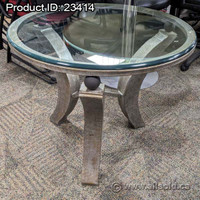 30" Round Glass Coffee Table w/ Metal Base, 25" Height