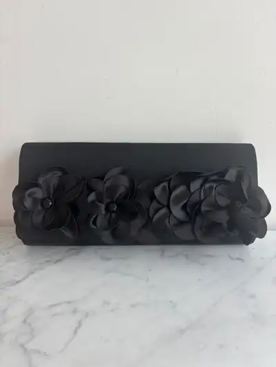 Black clutch bag with flowers, View more