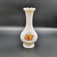 Vintage Avon Milk Glass Hobnail Vase Roses Perfume Cologne Empty