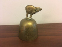 Antique vintage classic solid BRASS PIGLET pig on a Brass BELL