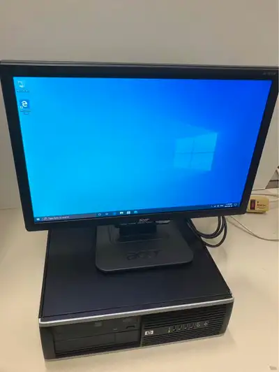 This HP computer comes with an Acer monitor 20 inch. both come with power cable. and video cable. Th...