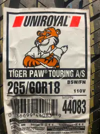 4 Brand New Uniroyal Tiger Paw Touring A/S 265/60R18 $50 REBATE!