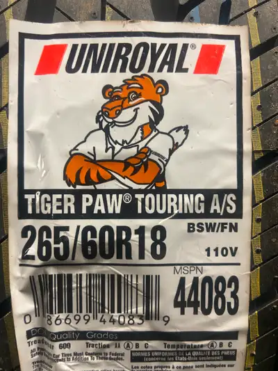 4 Brand New Uniroyal Tiger Paw Touring A/S 265/60R18