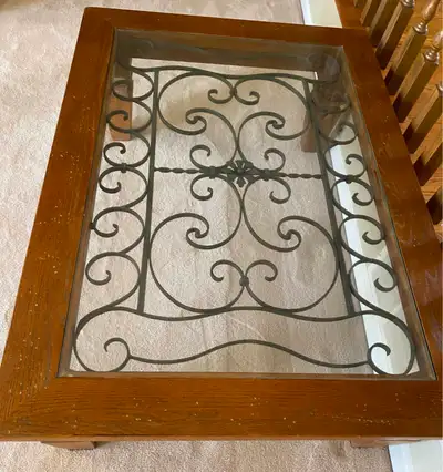 Distressed Ethan Allen wood & wrought iron coffee table, View more