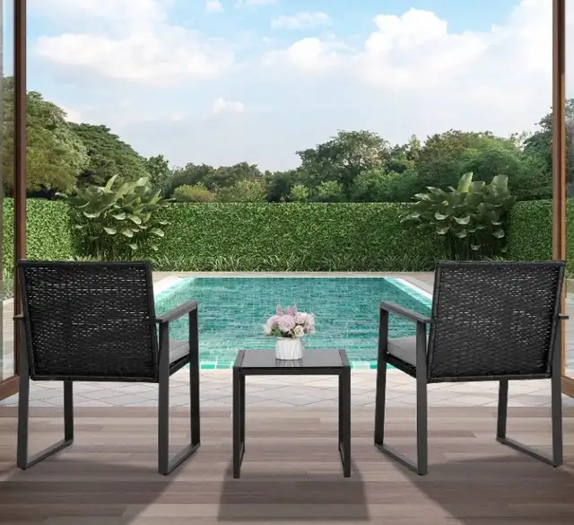 3-Piece Wicker Patio Bistro Set – Outdoor Chairs & Glass Table in Patio & Garden Furniture in Cambridge - Image 3