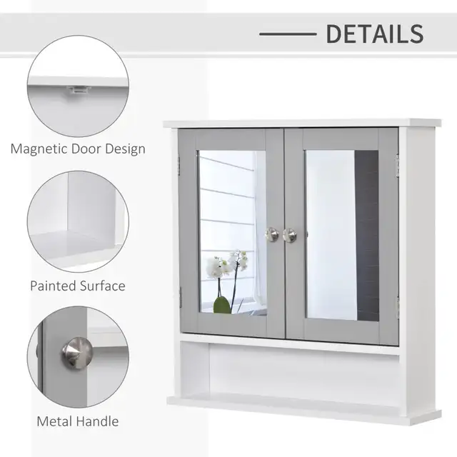 Wall-Mounted Bathroom Mirror Cabinet with Double Doors, Open She in Bookcases & Shelving Units in Markham / York Region - Image 7