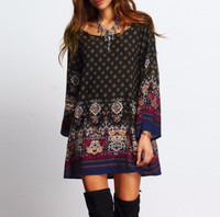 NEW! Women Printed Casual Long Top Hippie Mini Dress XS-S