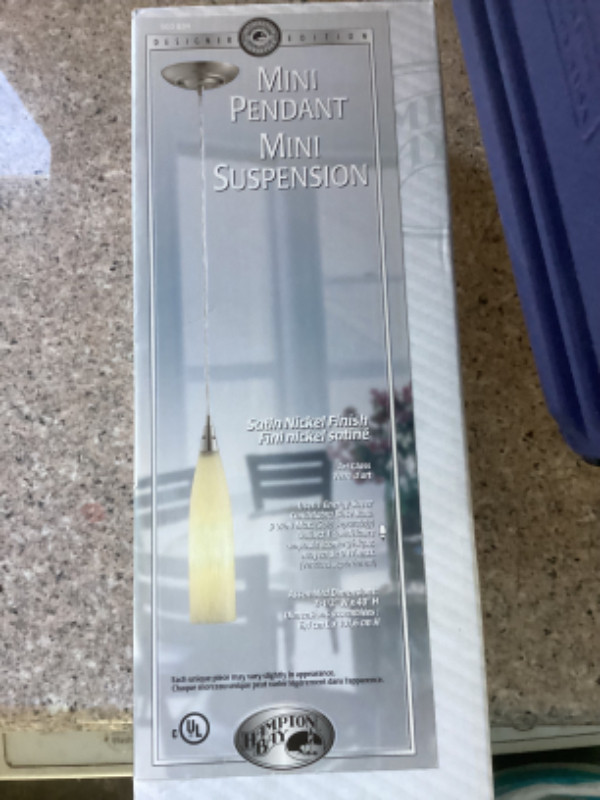 Glass Pendant light - new in box 2.5”x40” satin nickel finish in Indoor Lighting & Fans in Ottawa - Image 2