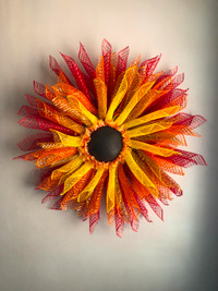 Mesh Sunset Yellow Gold Orange Red Ombre w/ Curled Petals Wreath
