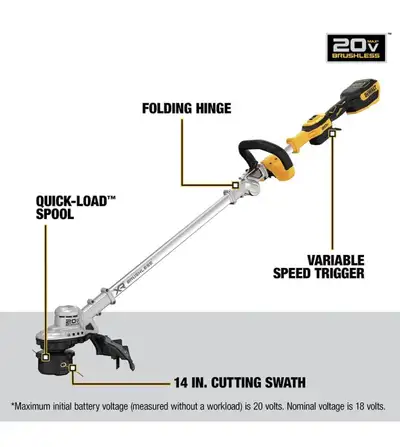 DEWALT 20V MAX XR Cordless Brushless 14 in. Folding Trimmer., View more