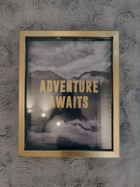 ADVENTURE AWAITS Gold Shadow Box Framed Hanging Art Picture