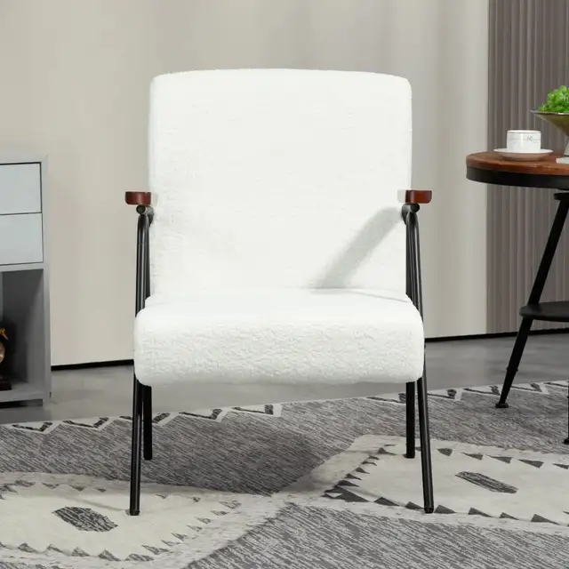 Modern Armchair, Upholstered Teddy Fleece Accent Chair with Wood in Chairs & Recliners in Markham / York Region - Image 5