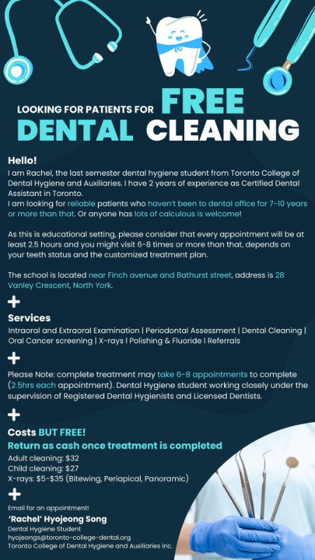 Free Dental Cleaning & Examination in Health & Special Needs in City of Toronto