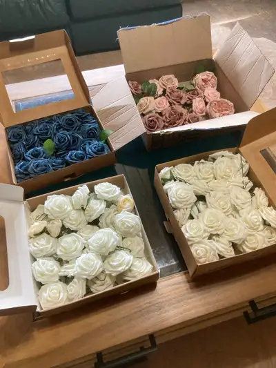 Decor Fake Roses, White, Navy Blue and Dusty Rose, View more