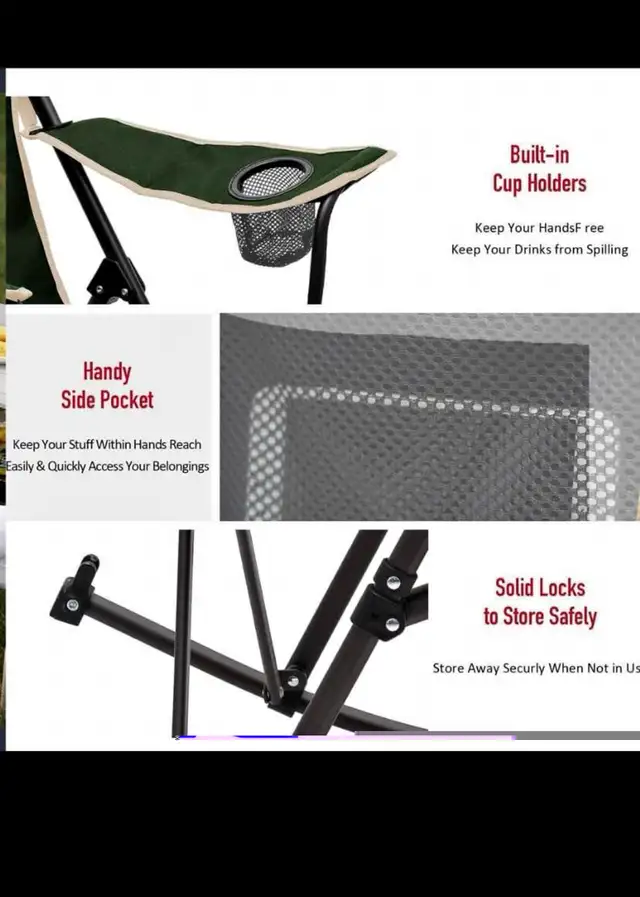 2* SunnyFeel Camping Rocking Chairs for Adults, Outdoor Folding  in Patio & Garden Furniture in Hamilton - Image 3