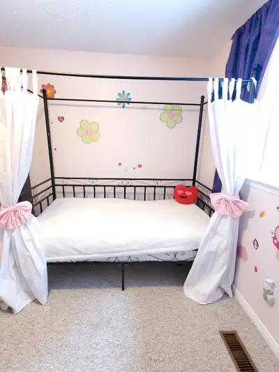 Twin Canopy Bed with Mattress and Memory Foam topper, View more