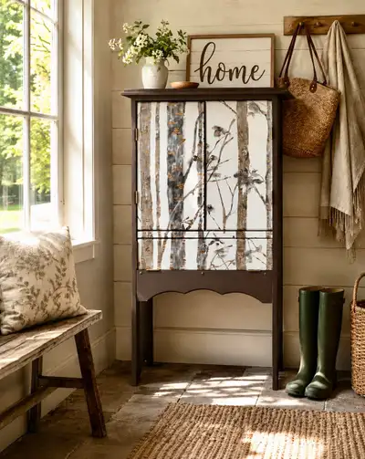 Modern cottage chic solid wood cabinet hutch storage entryway, View more