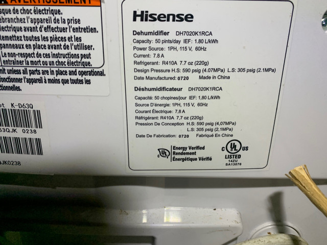 Déshumidificateur Hisense servi 1 été comme neuf  in Heaters, Humidifiers & Dehumidifiers in La Ronge - Image 4