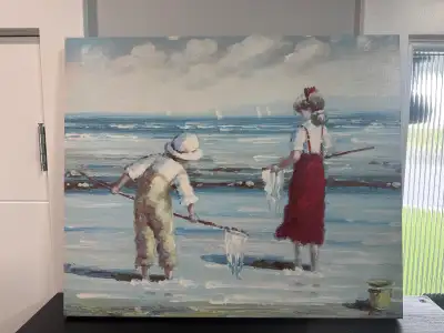 Bring the serene beauty of the coast into your home with this charming canvas painting featuring chi...