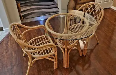3 Piece Rattan Dining Set, View more