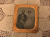 Victorian Tintype of a Man & Woman in a Gold Coloured Frame
