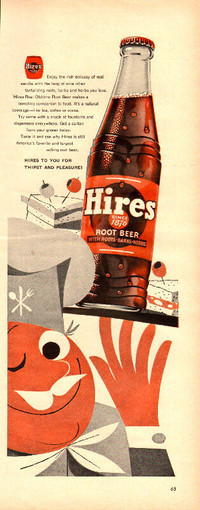 1954 half-page magazine ad (5 x 14) for Hires Root Beer