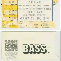 The Alarm-Rocks-Concert Hall-Stub-11-13-1985- Garys & City TV