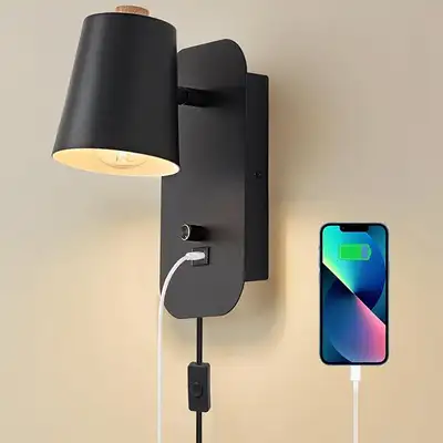 DASTOR Plug in Wall Sconce, Adjustable Angle Wall Light Fixture, View more