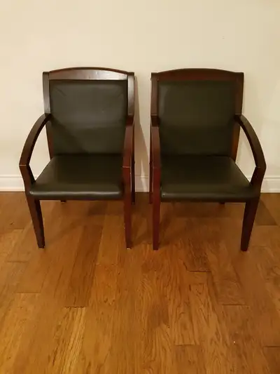 2 Vinyl Wood Frame Armchairs, View more