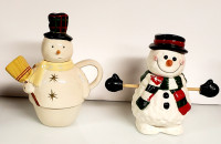 Christmas tea pot and jar snowmen