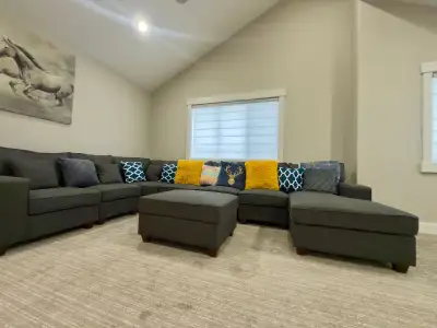 SECTIONAL SOFA WITH OTTOMAN & CUSHIONS – ONLY 6 MONTHS OLD, View more