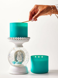 Bath Body lighted Mermaid Pearl Water Globe 3-Wick Candle Holder